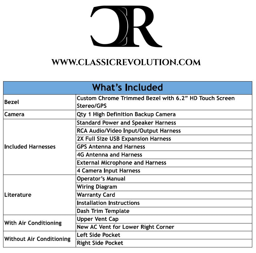 75-77 Chevy Pickup/K5/Suburban Touch Screen and Bezel, w-AC